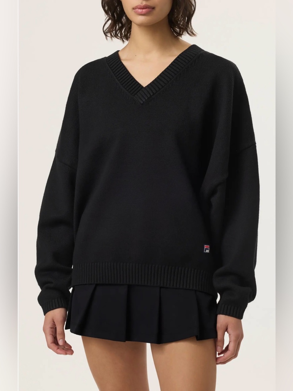 FILA x Hailey V-Neck Oversize Sweater in Black